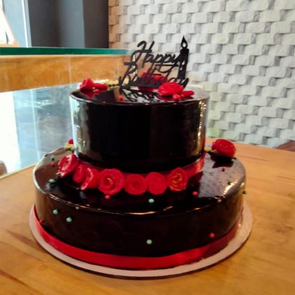 Two Tier Chocolate Truffle Cake 3 Kg With Red Fondant Roses